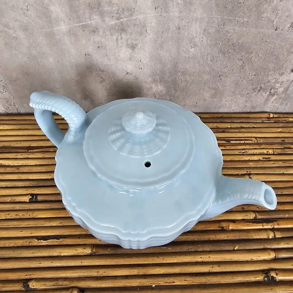 Vintage 40s Hall Birch Light Blue‎ Spice Teapot Darby Pattern Victorian Style